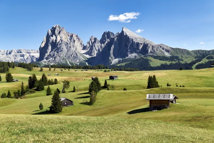 Framed Print : Panorama view with the Sassolungo mountain peak