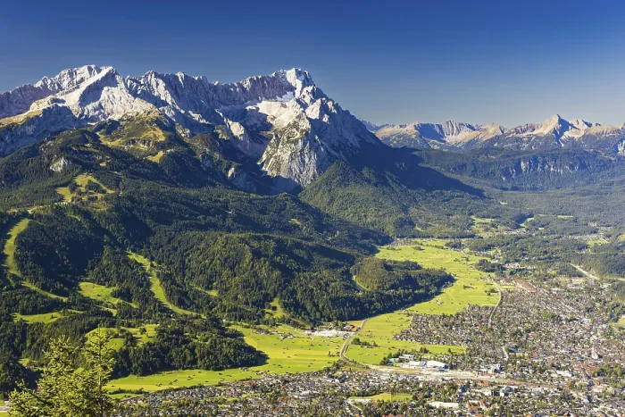 Framed Print : Panorama from the Wank, 1780m, to the Wetterstein mountains with Alpspitze 2628m Framed Print : Panorama from the Wank, 1780m, to the Wetterstein mountains with Alpspitze 2628m