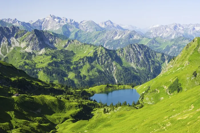 Framed Print : Panorama from Zeigersattel to Seealpsee Framed Print : Panorama from Zeigersattel to Seealpsee