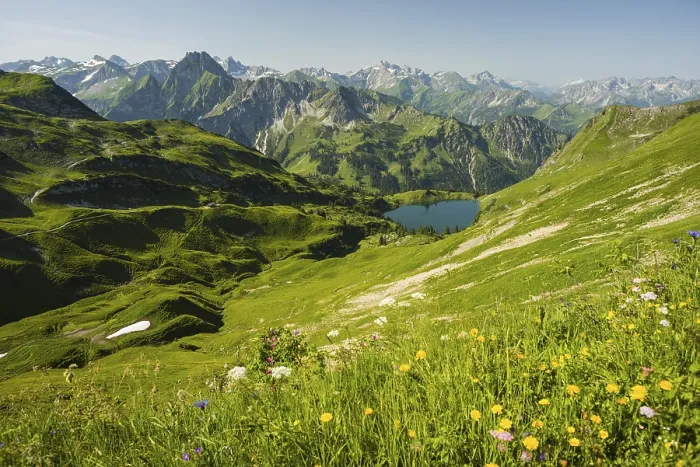 Framed Print : Panorama from Zeigersattel to Seealpsee Framed Print : Panorama from Zeigersattel to Seealpsee