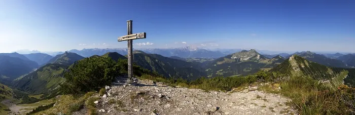 Framed Print : PanoramaMountainous landscape, summit cross on the Gruberhorn Framed Print : PanoramaMountainous landscape, summit cross on the Gruberhorn