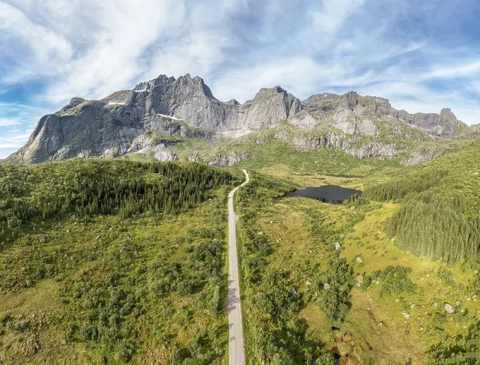 Framed Print : Panoramic aerial view of road in mountain scenery Framed Print : Panoramic aerial view of road in mountain scenery