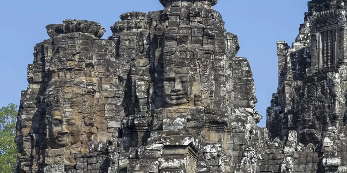 Framed Print : Panoramic image of giant stone-carved faces of the Bodhisattva Lokeshvara