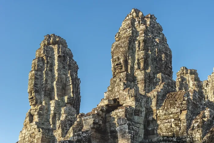 Framed Print : Panoramic image of giant stone-carved faces of the Bodhisattva Lokeshvara Framed Print : Panoramic image of giant stone-carved faces of the Bodhisattva Lokeshvara