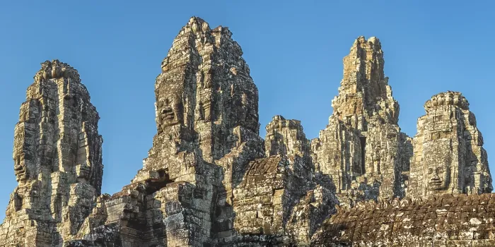 Framed Print : Panoramic image of giant stone-carved faces of the Bodhisattva Lokeshvara