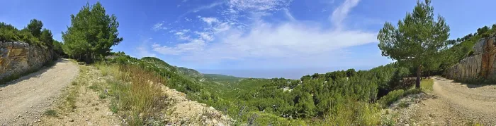 Framed Print : Panoramic landscape with mountain views, sunny day