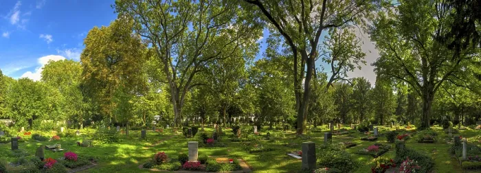Framed Print : Panoramic photo at the main cemetery in Frankfurt am Main with graves