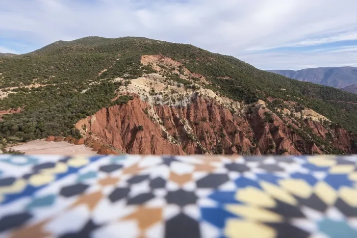 Framed Print : Panoramic view of the Atlas Mountains in Morocco and its curved roads to cross them