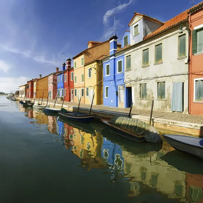 Framed Print : Panoramic view of the city and the colorfully painted houses and canals of Burano
