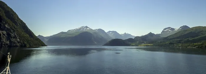 Framed Print : Panoramic view, fjord and mountain formations Framed Print : Panoramic view, fjord and mountain formations