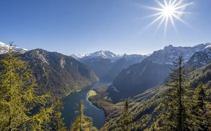 Framed Print : Panoramic view of the Koenigssee from the Archenkanzel viewpoint Framed Print : Panoramic view of the Koenigssee from the Archenkanzel viewpoint