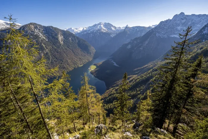 Framed Print : Panoramic view of the Koenigssee from the Archenkanzel viewpoint