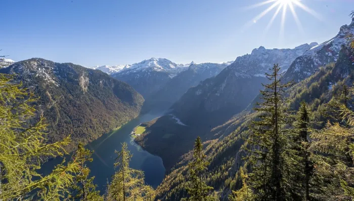 Framed Print : Panoramic view of the Koenigssee from the Archenkanzel viewpoint Framed Print : Panoramic view of the Koenigssee from the Archenkanzel viewpoint