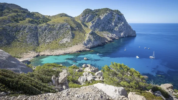 Framed Print : Panoramic view of rocky cliff and Mediterranean Sea