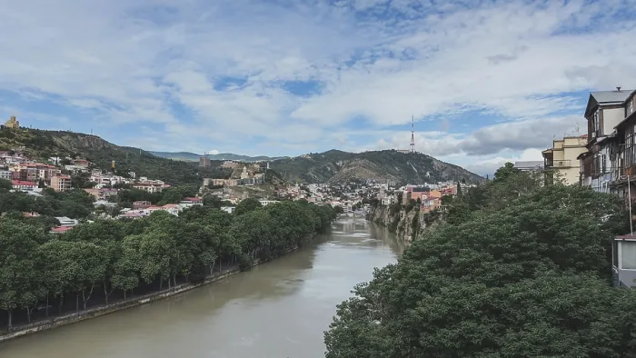Framed Print : Panoramic view of Tbilisi, Georgia with Kura River flowing through the city Framed Print : Panoramic view of Tbilisi, Georgia with Kura River flowing through the city