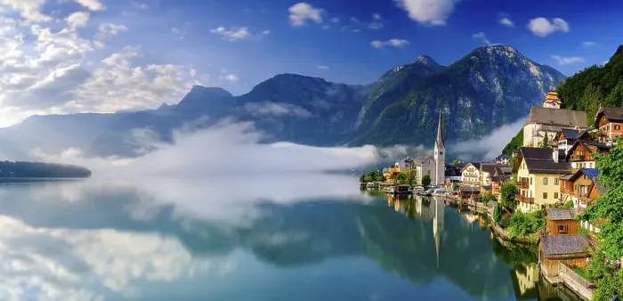 Framed Print : Panoramic view, village view Hallstatt Framed Print : Panoramic view, village view Hallstatt