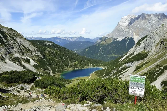 Framed Print : Panoramic views from Coburg Hut to Seebensee Lake and Mt Zugspitze