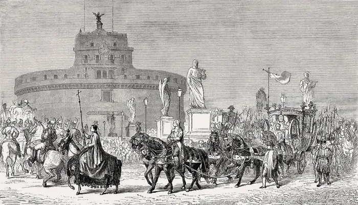 Framed Print : The papal procession, Feast of the Immaculate Conception at the Mausoleum of Hadrian