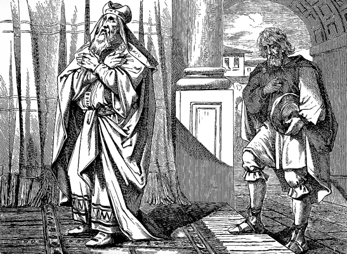 Framed Print : Parable of the praying Pharisee and tax collector who exalted himself will be humiliated
