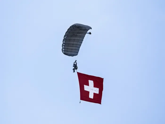 Framed Print : Paraglider, parachutist, military