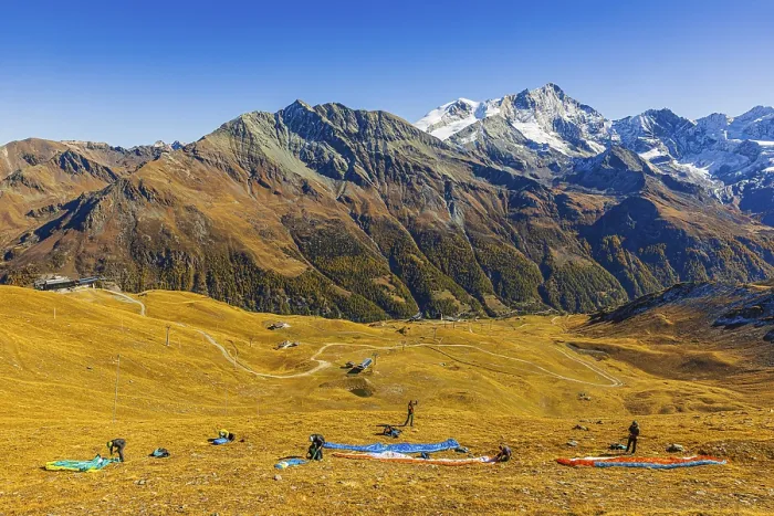 Framed Print : Paragliders prepare their start