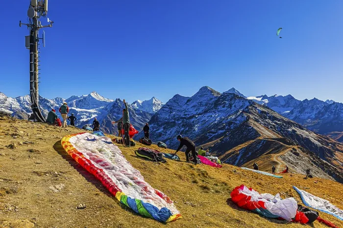 Framed Print : Paragliders are preparing for their start Framed Print : Paragliders are preparing for their start