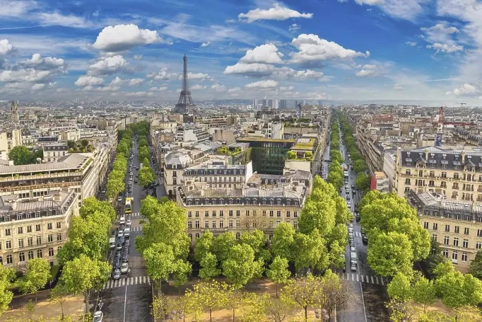 Framed Print : Paris France, high angle view, city skyline at Eiffel Tower view from Arc de Triomphe
