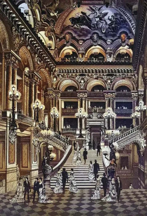 Framed Print : Paris, Opera House, Staircase, Historical copperplate Framed Print : Paris, Opera House, Staircase, Historical copperplate