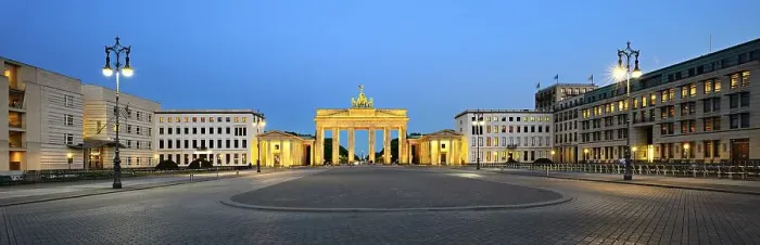 Framed Print : Pariser Platz with illuminated Brandenburg Gate at dawn Framed Print : Pariser Platz with illuminated Brandenburg Gate at dawn