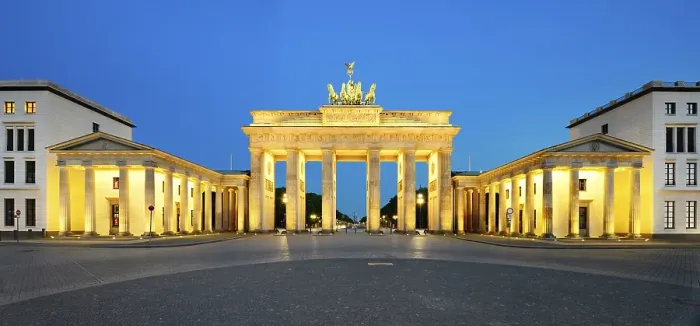 Framed Print : Pariser Platz with illuminated Brandenburg Gate at dawn Framed Print : Pariser Platz with illuminated Brandenburg Gate at dawn