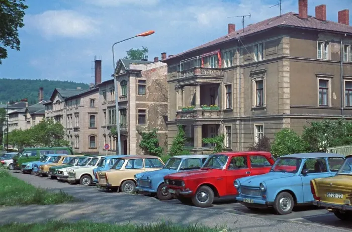 Framed Print : Parked cars, Trabbis, residential area Framed Print : Parked cars, Trabbis, residential area