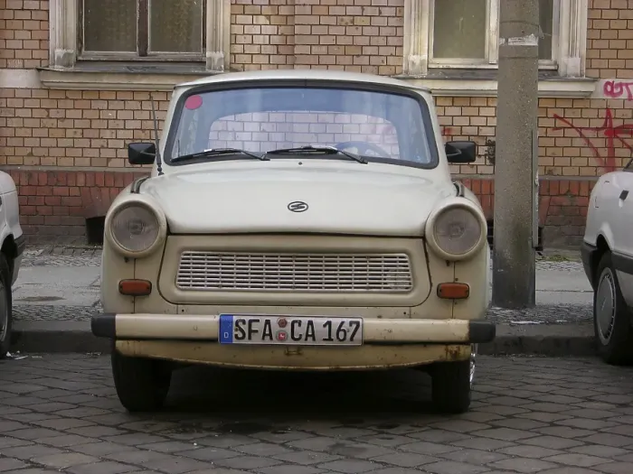 Framed Print : Parking beige Trabbi (Trabant) in Berlin Framed Print : Parking beige Trabbi (Trabant) in Berlin