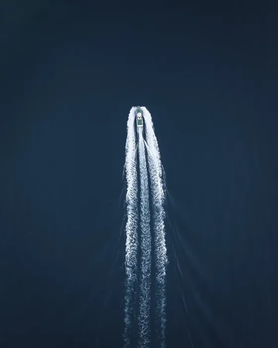 Framed Print : Passenger boat from above, drone shot Framed Print : Passenger boat from above, drone shot