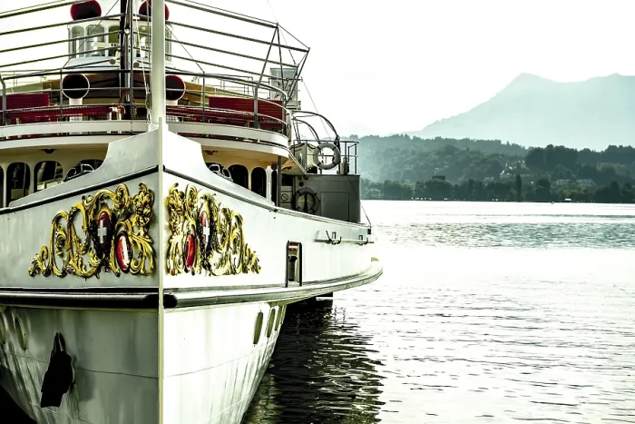 Framed Print : Passenger Ship on Alpine Lake Lucerne in Switzerland