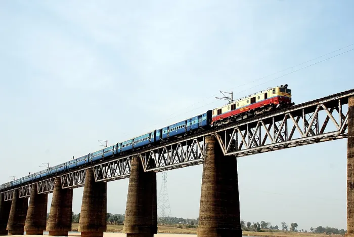 Framed Print : Passenger train on bridge, Calcutta Kolkata