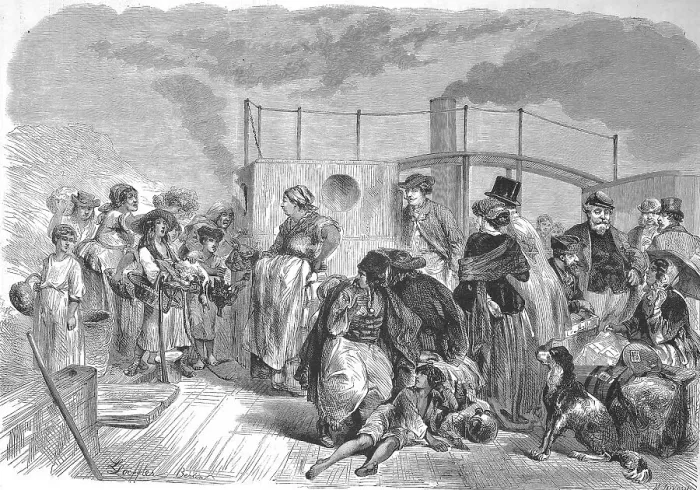 Framed Print : Passengers on the deck of a steamboat on the Danube near Budapest Framed Print : Passengers on the deck of a steamboat on the Danube near Budapest