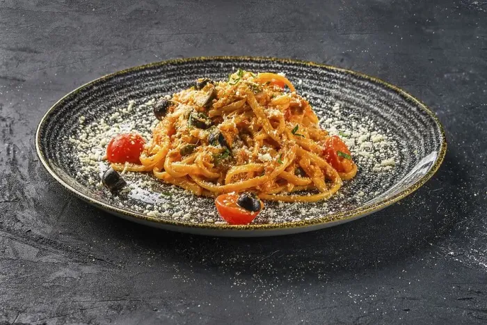 Framed Print : Pasta with tomato, parmesan cheece and olives Framed Print : Pasta with tomato, parmesan cheece and olives