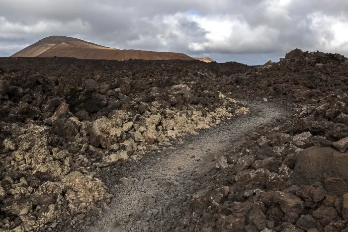 Framed Print : Path through a lava field, volcanic landscape