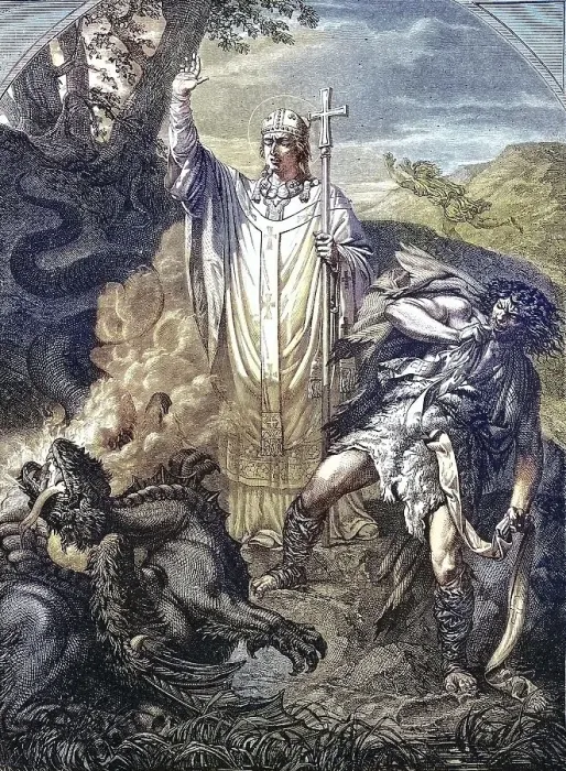 Framed Print : Patron saint drives away the dragon