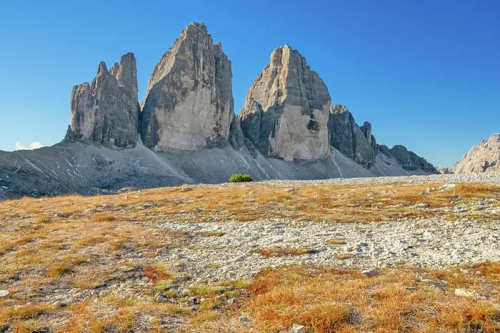 Framed Print : Three Peaks in autumn, blue sky, Sesto Dolomites, South Tyrol, Italy, Europe Framed Print : Three Peaks in autumn, blue sky, Sesto Dolomites, South Tyrol, Italy, Europe