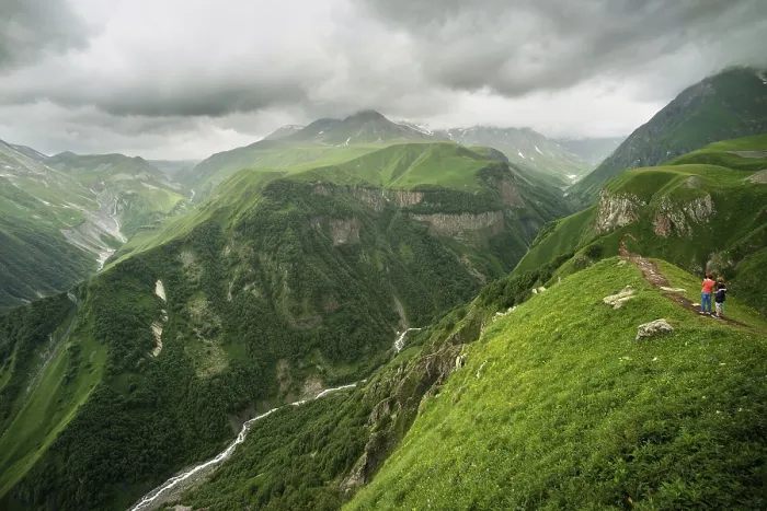 Framed Print : Peaks and slopes of the Caucasus Mountains in Georgia