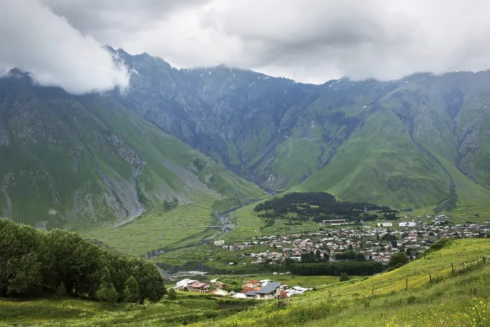 Framed Print : Peaks and slopes of the Caucasus Mountains in Georgia