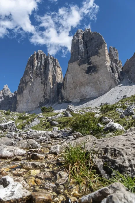Framed Print : Three Peaks with stream in the Dolomites Framed Print : Three Peaks with stream in the Dolomites