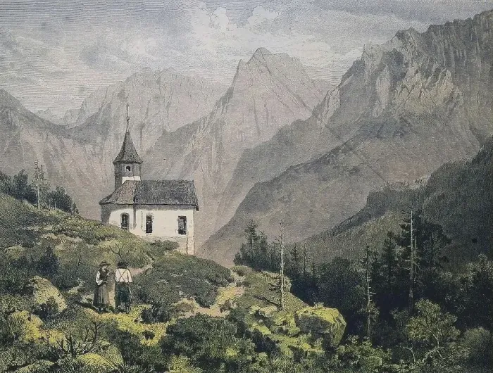 Framed Print : A peasant couple near a chapel on the Kaisergebirge