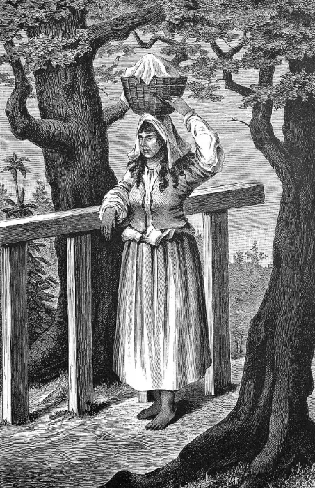 Framed Print : Peasant woman from Peru carrying basket on her head