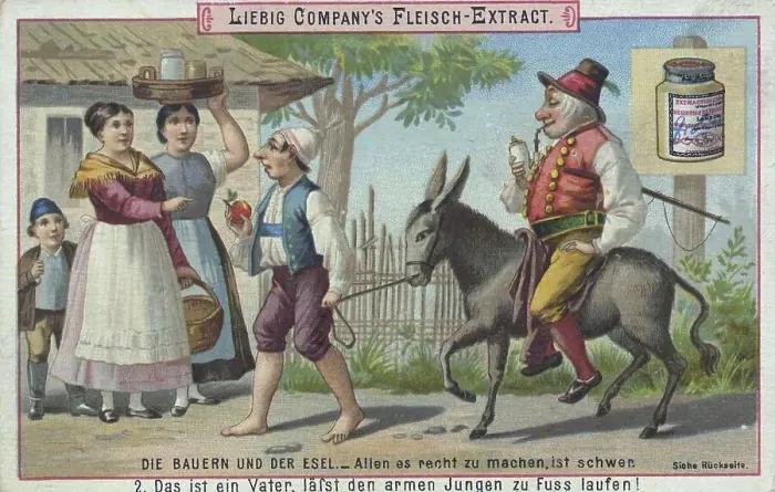 Framed Print : The peasants and the donkey, it is hard to please everyone