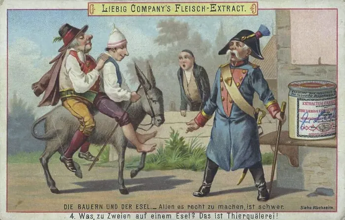 Framed Print : The peasants and the donkey, it's hard to please everyone