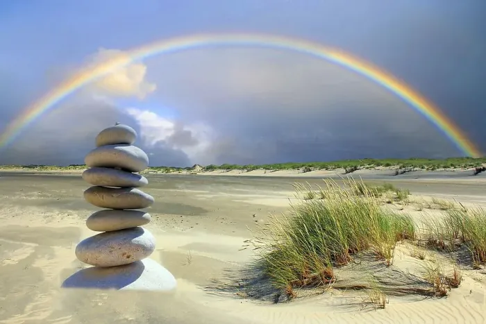 Framed Print : Pebble tower on the beach of the island of Borkum