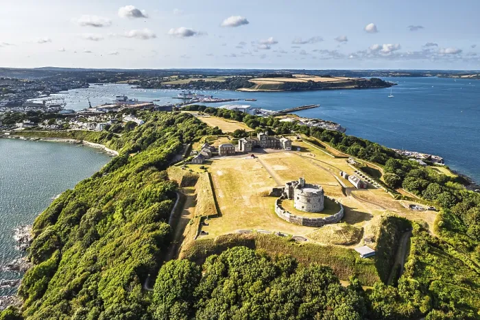 Framed Print : Pendennis Castle and Pendennis Point from a drone