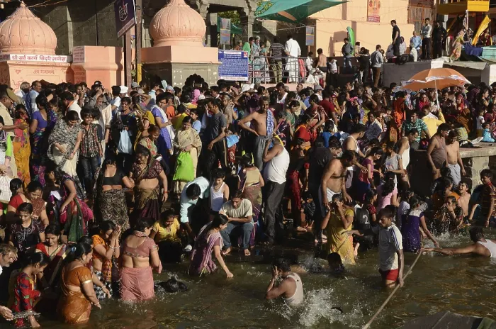 Framed Print : People bathing in shipra river